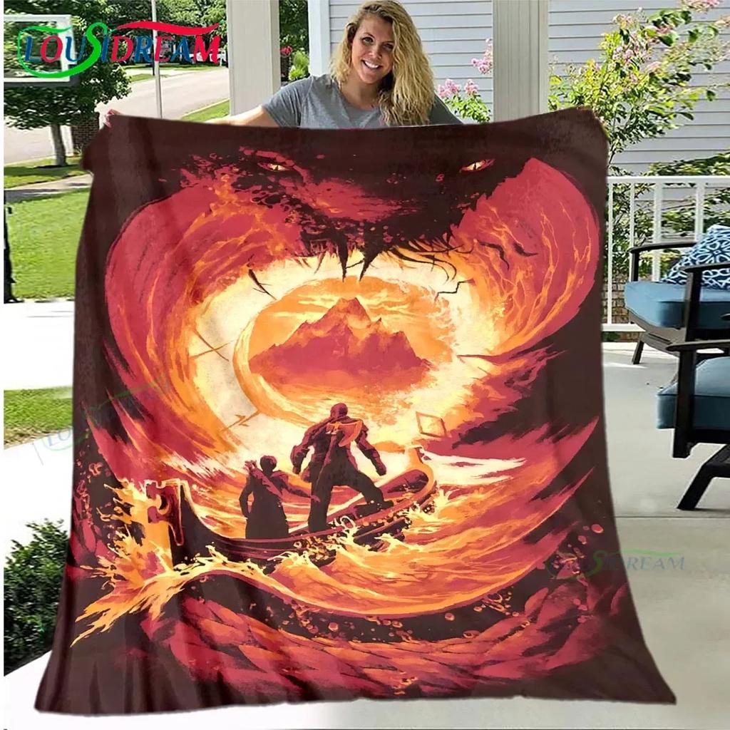3D Game God of War Pattern Blanket Star Art Flannel Thin Blanket Portable Home Travel Office Lunch Break Blanket Birthday Gift