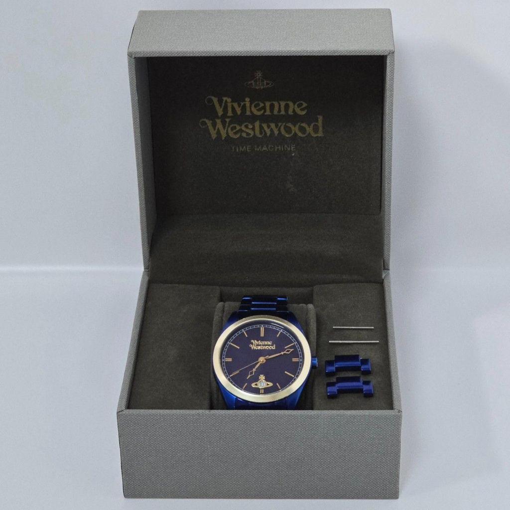 Used Vivienne Westwood St. James VV049NVNV Navy Blue Aluminum Date (Working, with box and bezel)