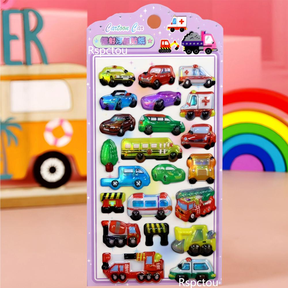 4pcs 3D Cute Cartoon Engineering Vehicle Stickers Truck Handmade DIY Notebook Laptop Waterproof Kawaii Decoration Sticker