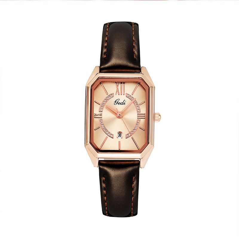 Small Square Plate Women'S Watch Light Luxury Temperament Calendar Women'S Watch Fashion First Layer Cowhide Strap Women'S Watch