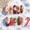 30 Pcs Cute Christmas Handmade Press On Nails Super Kawai Sweet Bow Bear Snowman Long Fake Nails Festival Nail Art Girl Gift