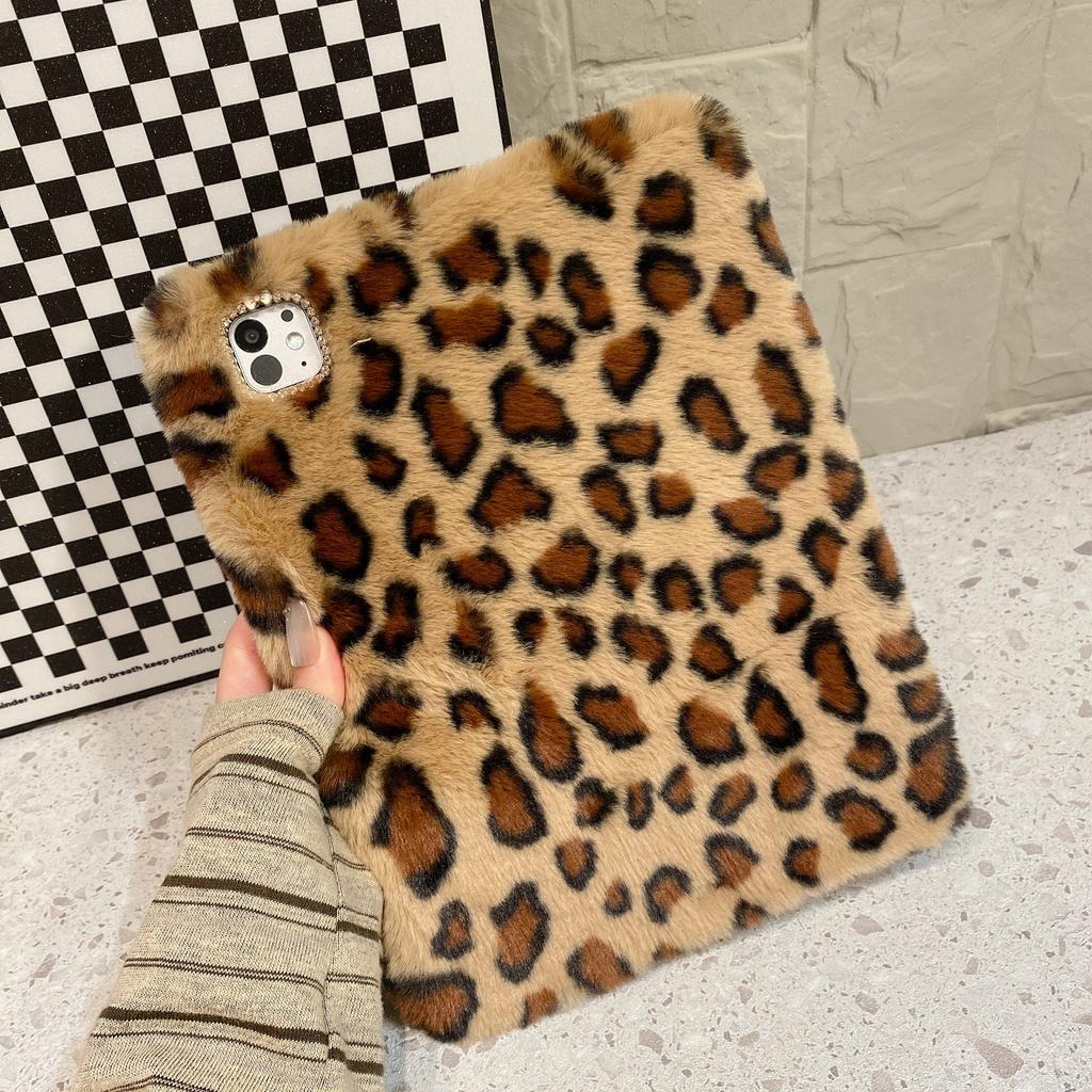 Pink/Brown Leopard with Pencil Slot Plush Anti-Fall Tablet Case for iPad 7-9th 10.2in Air3 10.5in Air4/5 10.9in 10th 11th 12th 2026 Gen Cover