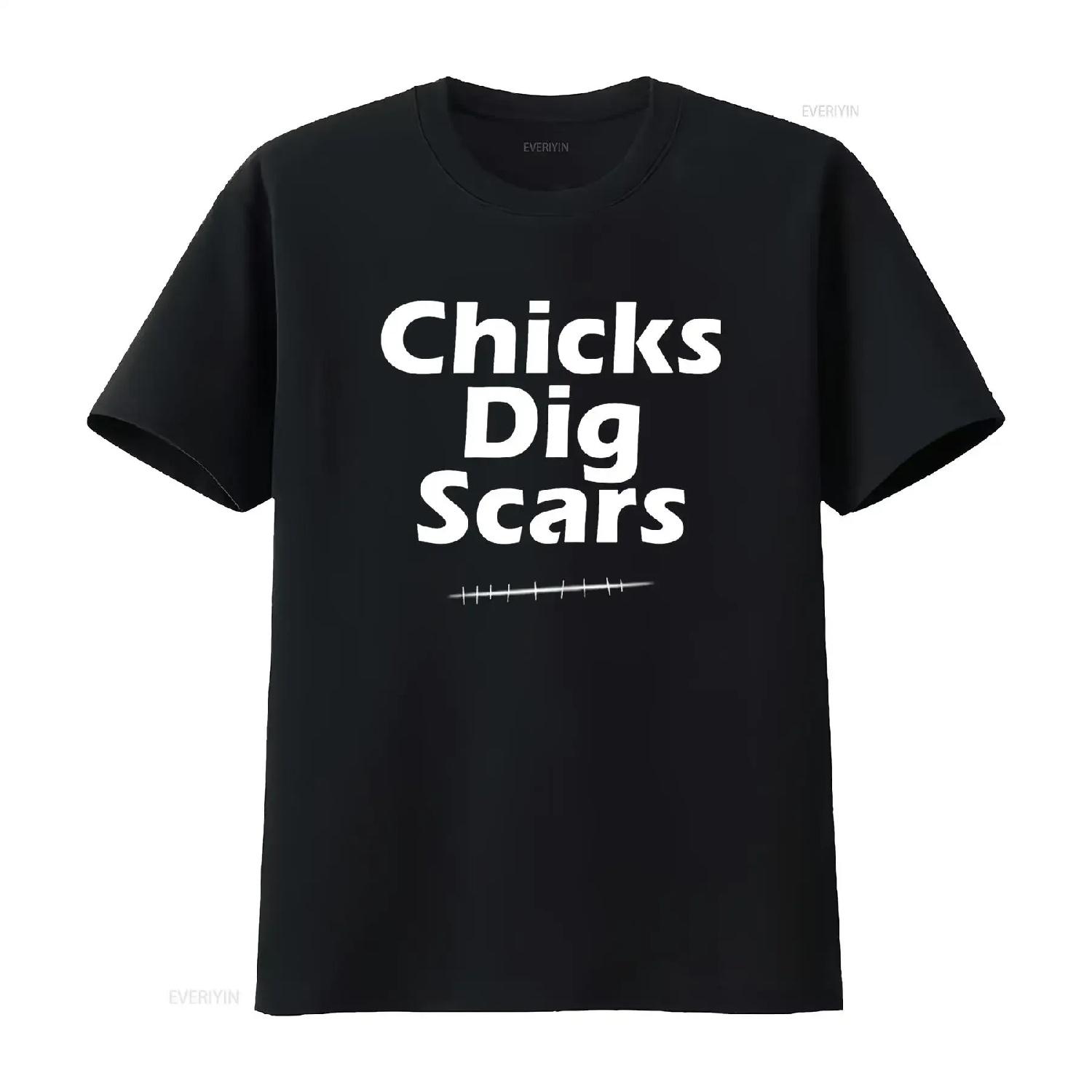 Womens T Shirt Chicks Dig Scars Cute Black 2XL vintage Washed homme graphic Breathable Stylish Casual Top For Everyday Wear XXXXXL разноцветный