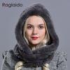 Rabbit fur hood Volume hats for women winter warm novelty knitted fur scarf hat stylish fashionable genuine large female fur hat