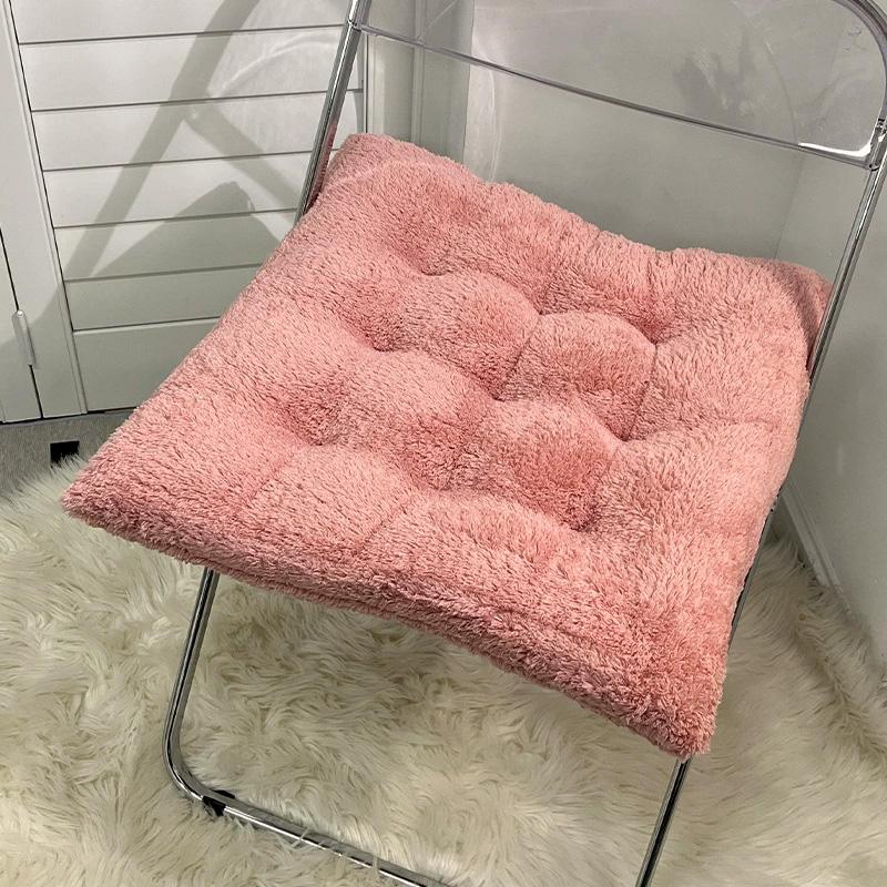 1Pc Thicken Thick  Mat Plush Warm Thick Chair Cushion Home Dining Chair Cushion Plain Color Seat Cushion Simulated Rabbit