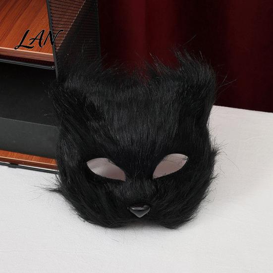 Secure Fit Animal Mask Long Fur White Fox Half Face Mask, Halloween Masquerade Cosplay Breathable Elegant Fairy for Ancient Style Photoshoot