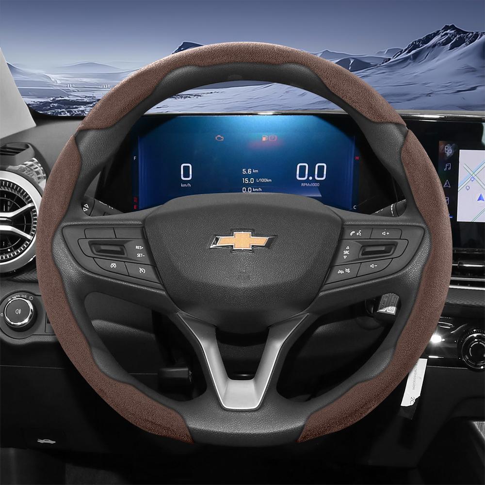 Suitable for Chevrolet Sport Suede Steering Wheel Cover with Split Snap-On Design for Silverado, Equinox, Trax, Onix, Tahoe, Traverse, Trailblazer