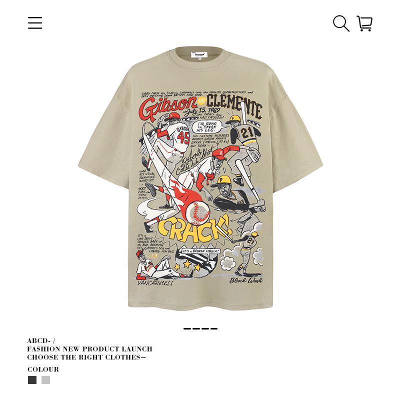 Ve Fun Top Printed Short Sleeve Loose Casual Cartoon T-Shirt High Street O Couple Character Rsize Male Tide