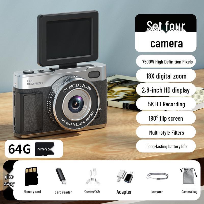 Retro 5K Mirrorless Digital Camera with Flip Screen & HD CCD for Selfies