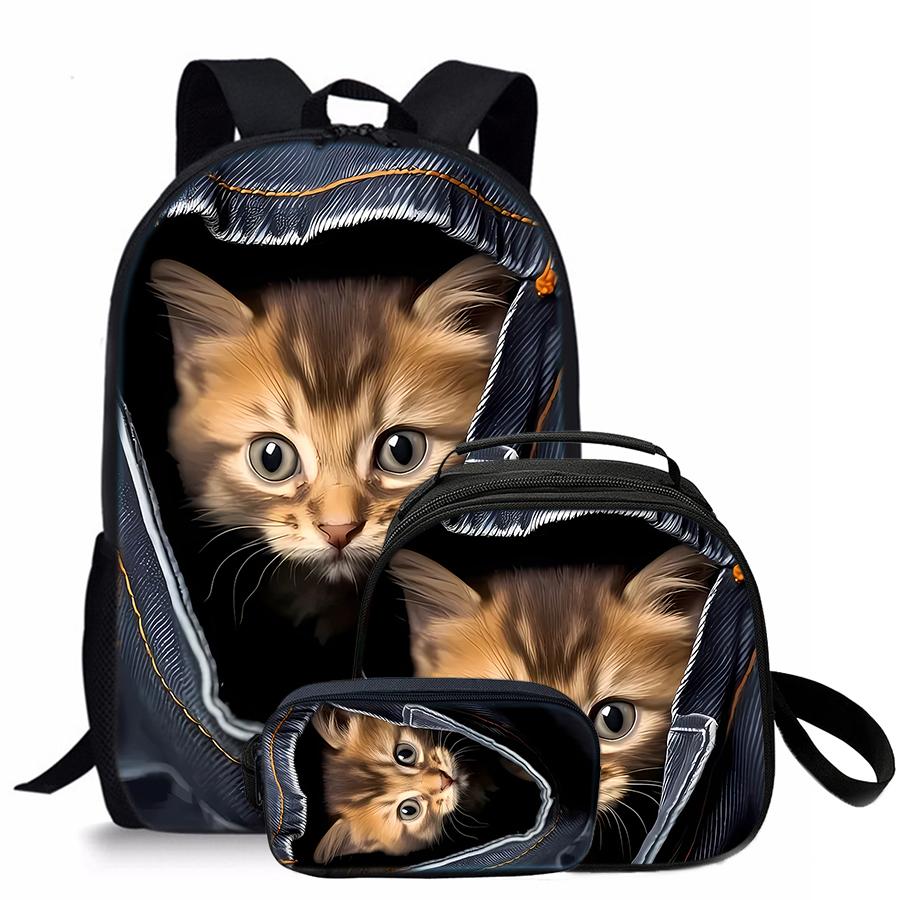Set Zaino a Tre Pezzi Animale Scimmia per Ragazzi e Ragazze Migliori Regali Zaino Scolastico Cartone Animato Piatto 2D per Bambini