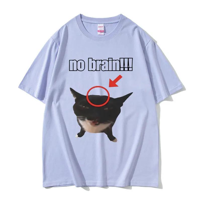 

Футболки с забавным принтом «Кошка без мозгов», унисекс для женщин, шутка, юмор, милые футболки с мемами «Каваи», унисекс, повседневные футболки большого размера с коротким рукавом 4XL