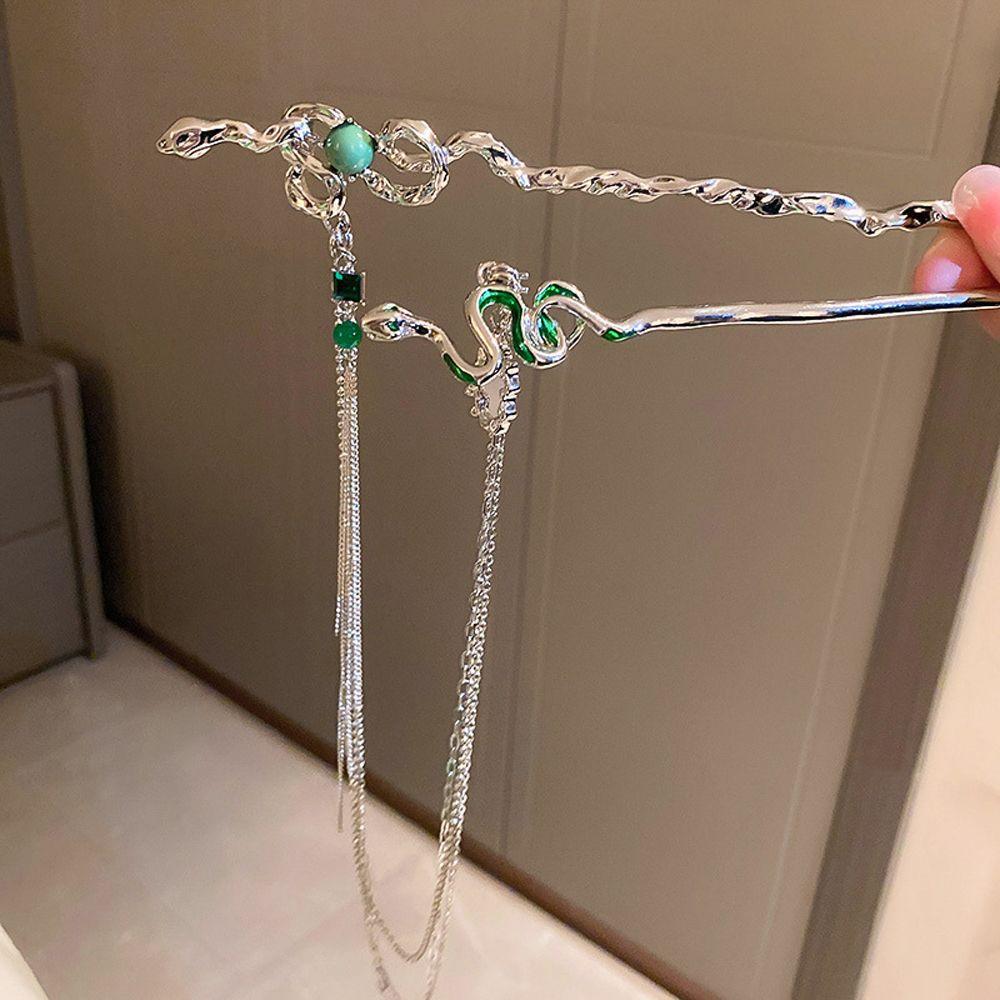 

Tool Snake Rhinestone Chinese Style Hair Fork Hair Accessory Women Double Hair Stick HanFu Hairpin