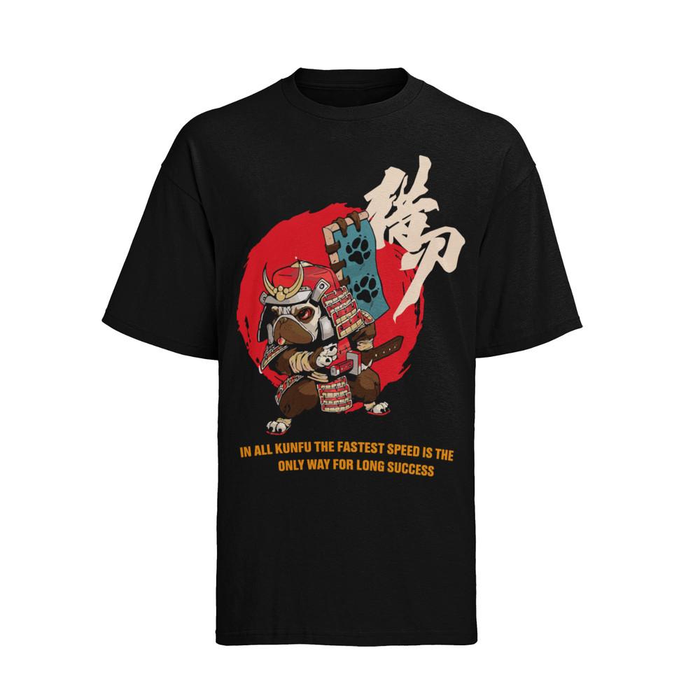 Kung Fu Bulldog Warrio Anime Style Herren T-Shirt Baumwolle