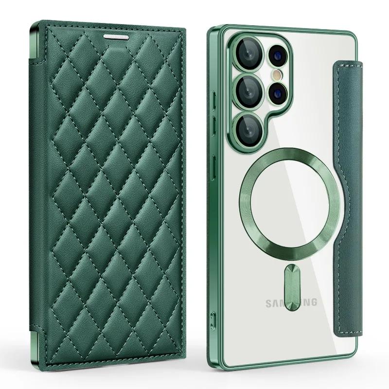 Card Holder Magnetic Leather Case for Samsung Galaxy S25 Ultra S24 Plus S23 FE S22 5G Wireless Charging Shockproof Flip Cover