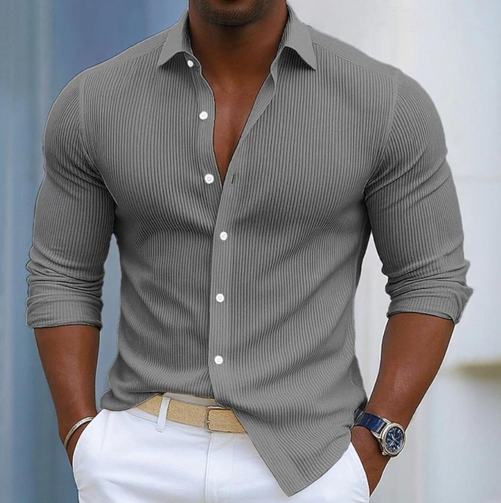 Men S Casual Solid Color Long Sleeve Button Down Collar Shirt