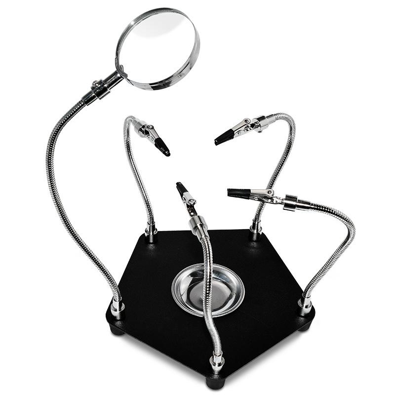 Adjustable Soldering Stand with Magnifying Glass and Circuit Board Clips