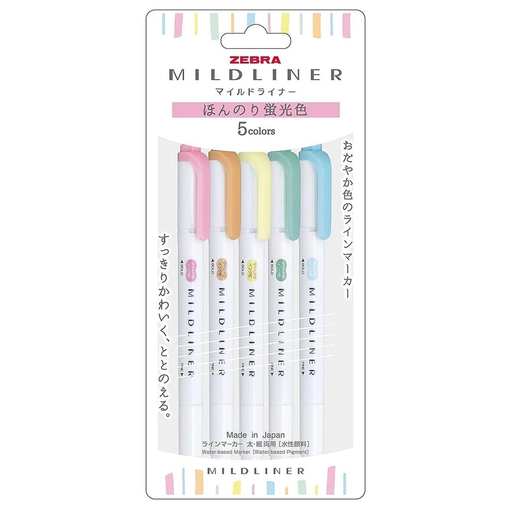 Zebra Mildliner Highlighter 5 Pastel Colors WKT7-5C-N for Creative Journaling