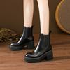 Muffin Sole Thick Heel Leather Martin Boots 2025 Autumn and Winter New Hand-scratched Brown Waterproof Table High Heel Chelsea Boots
