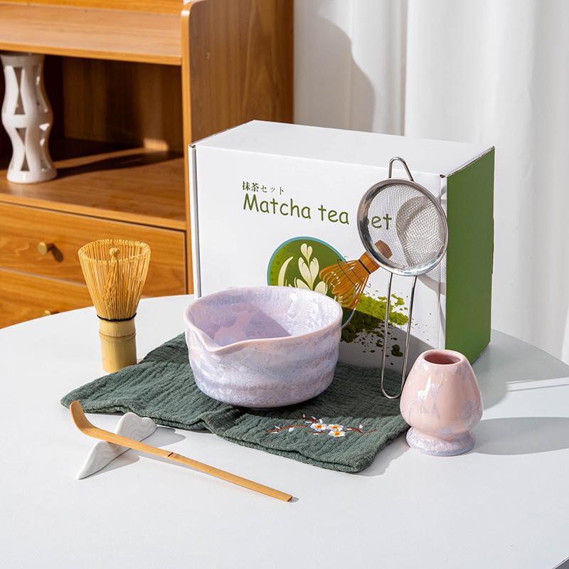 4-8PCS crystal Matcha Tea Set Matcha Ceramic Bowl, Food-Grade Whisk, Handmade Bamboo Tea Whisk, Tea Scoop Ceremony Diy Tools
