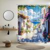 Coastal Shower Curtain Greece Natural Landscape Mediterranean White Architecture Italian Rustic European City Town Street Shower
