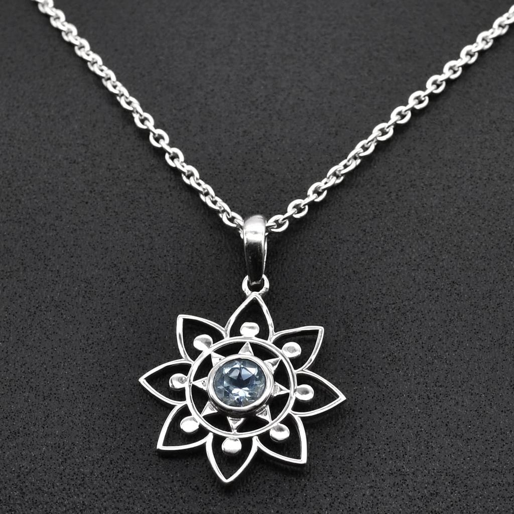 Round Cut Blue Topaz (0.60 Cts) Pendant Solid 925 Sterling Silver Gemstone Pendant WITHOUT Chain (only Pendant) Jewelry For Women or Girls