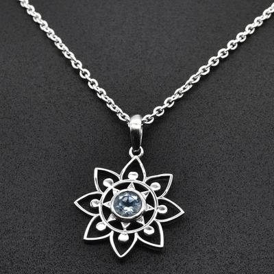 Rundgeschliffener Blautopas (0,60 Cent) Anhänger Massiver 925er Sterling Silber Edelstein Anhänger OHNE Kette (nur Anhänger) Schmuck für Frauen oder Mädchen