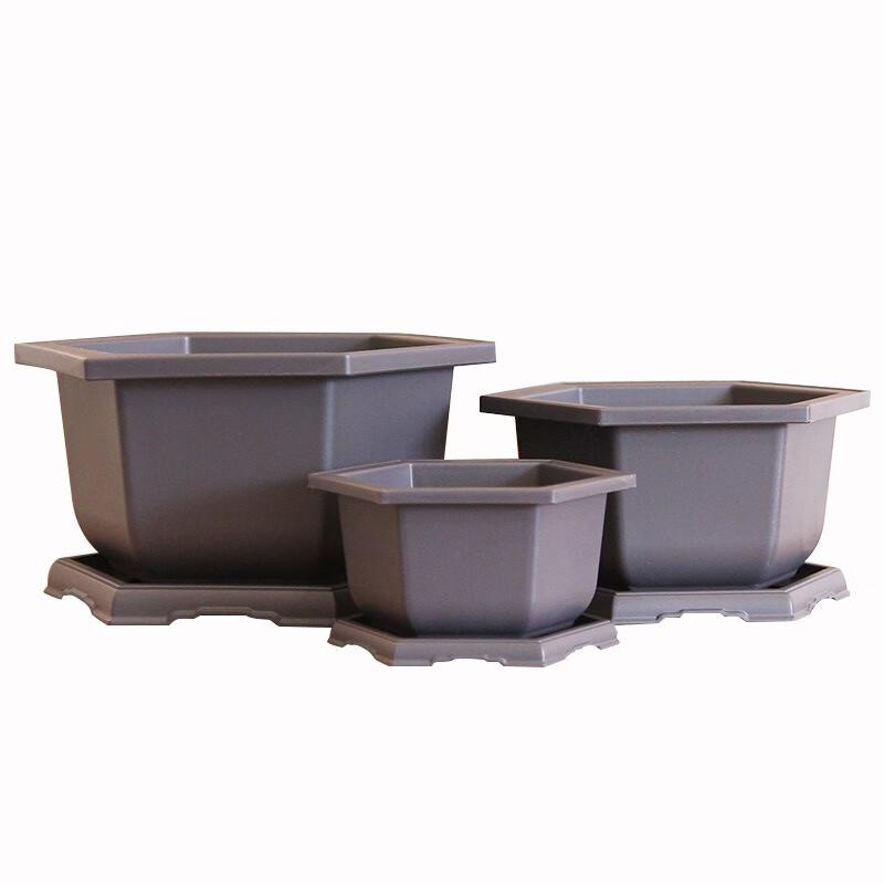 Lilang Hexagonal Imitation Zisha Flower Pot with Tray