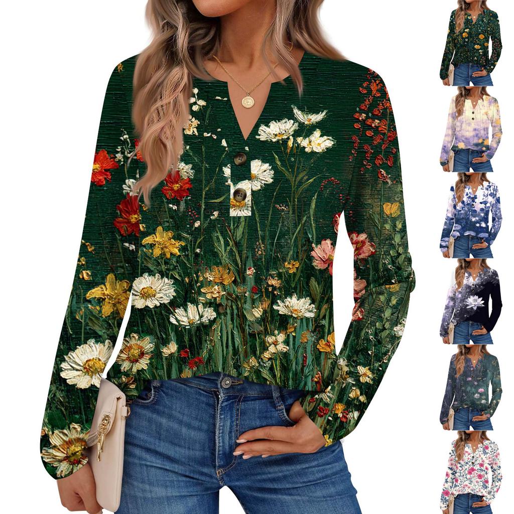 Women's Printed Long Sleeve Shirts Elegant Casual Tops Trendy Shirts Tops