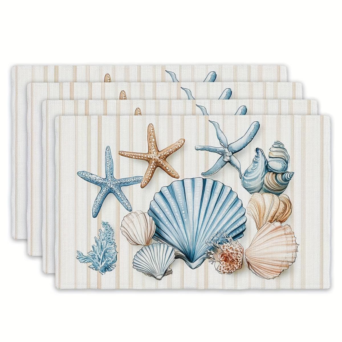 

Placemats - Seashell Starfish Ocean Spring/Summer Placemats, 4pcs Set, Rectangular Table Placemats, Kitchen Table Mats (12 X 18 ) 12x18 Inches