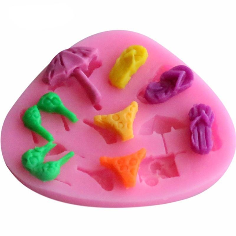 Paraply Tøfler Bikini Sjokolade Fest DIY Fondant Kakedekoreringsverktøy Silikonform