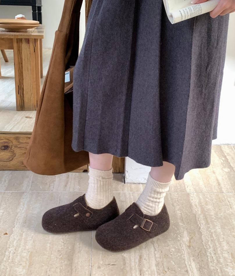 Mori retro woolen platform Boken shoes women's winter new one-pedal velvet cotton shoes fluff