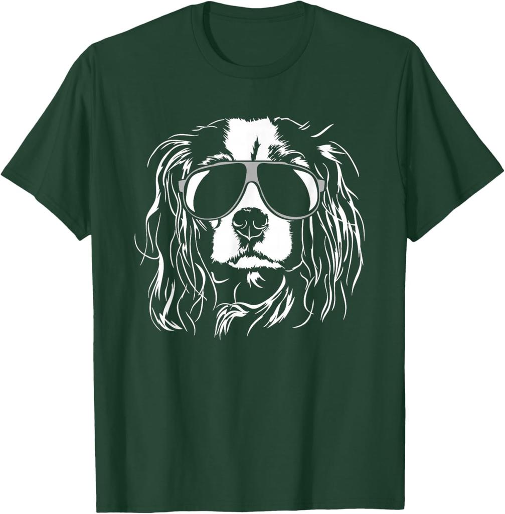 Cavalier King Charles Spaniel Wearing Sunglasses Graphic T-Shirt Cool Dog Lover Gift Cotton Tee