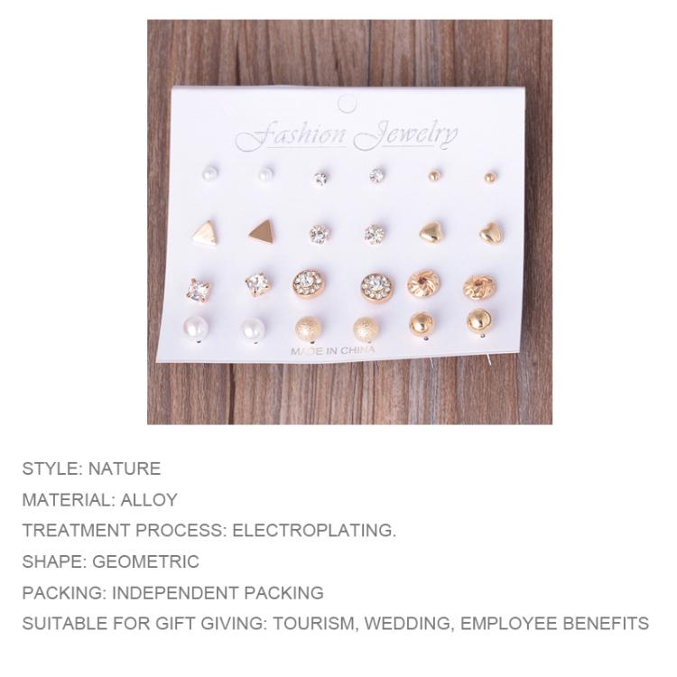 12 Pair Sets Assorted Multiple Stud Earings Jewelry Set With Card For Women And Girls