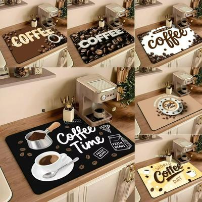 1pc Creative Coffee Machine Pattern Drainage Pad Kitchen Counter Quick Water Absorption Utensil Drying Mat Desktop Drainage Mat