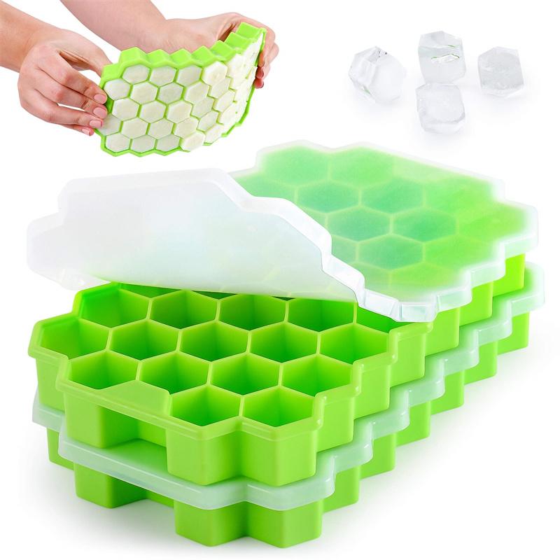 Honeycomb Ice Cube Tray Reusable Silicone Ice Cube Mold BPA Free Ice Maker with Removable Lid for Easy Release