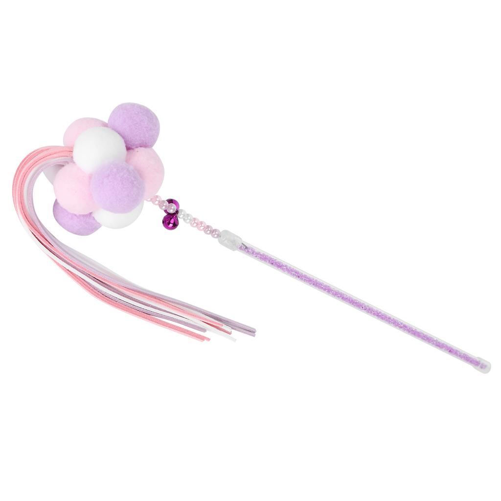 Pet Cat Tassel Playing Stick with Bell and Plush Ball Cat Interactive Training ToyPurple