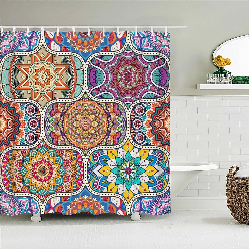 Waterproof Shower Curtain for Bathroom Bohemian Pattern Printing Bathtub Curtains Fabric Polyester Bath Curtain with Hooks