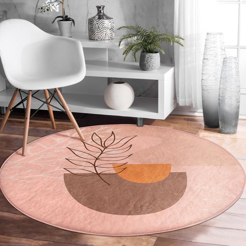 

Onedraw Drawing Leaf Pattern Цифровая печать Современная оранжевая гостиная и круглый ковер для гостиной с нескользящим полом на порошковом полу