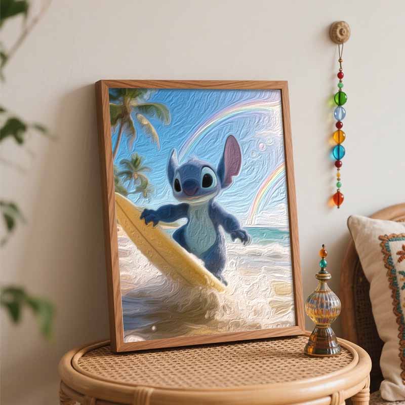 Disney Digital Oil Painting Art Kit Surfing Blue Alien Rainbow Beach Hand Filled Home Decor
