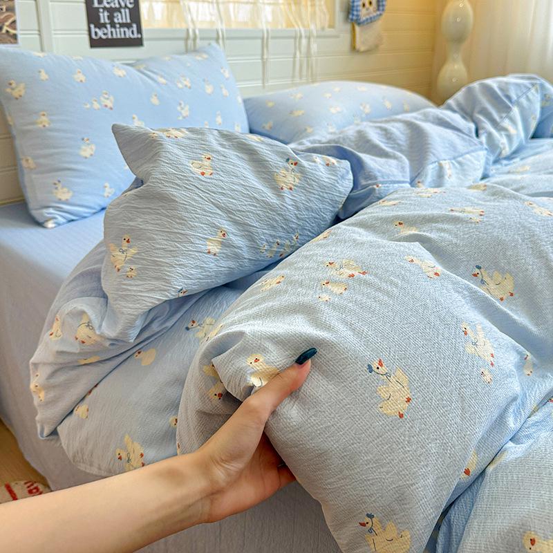 2026 New Class A Cotton Dorm Bedding: Thickened Duvet Cover, Fitted Sheet, Fresh Style Maternal & Infant Grade, 3/4-Piece Set