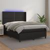 Exclusive House - LED Black Bed Slatted Base Mattress 140x190cm Faux Leather