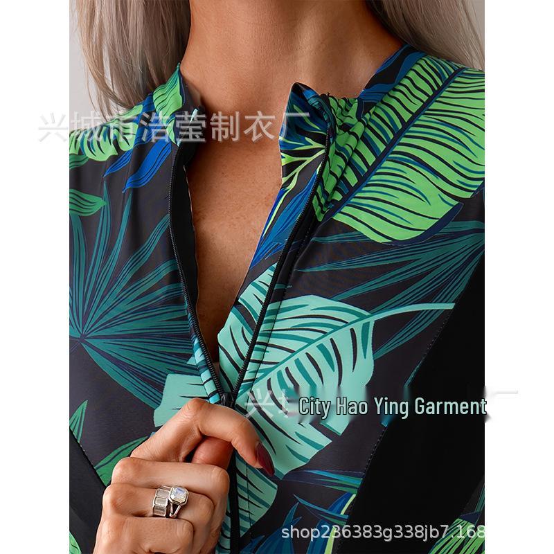 2025 Women's European & American One-Piece Surfing Swimsuit - Slimming, Sunscreen, Stylish Print