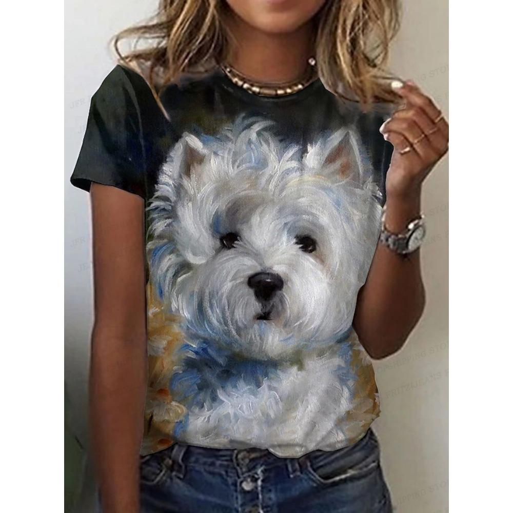 Ladies' Cute Cat Pattern 3D Printed Casual Short-sleeved T-shirt
