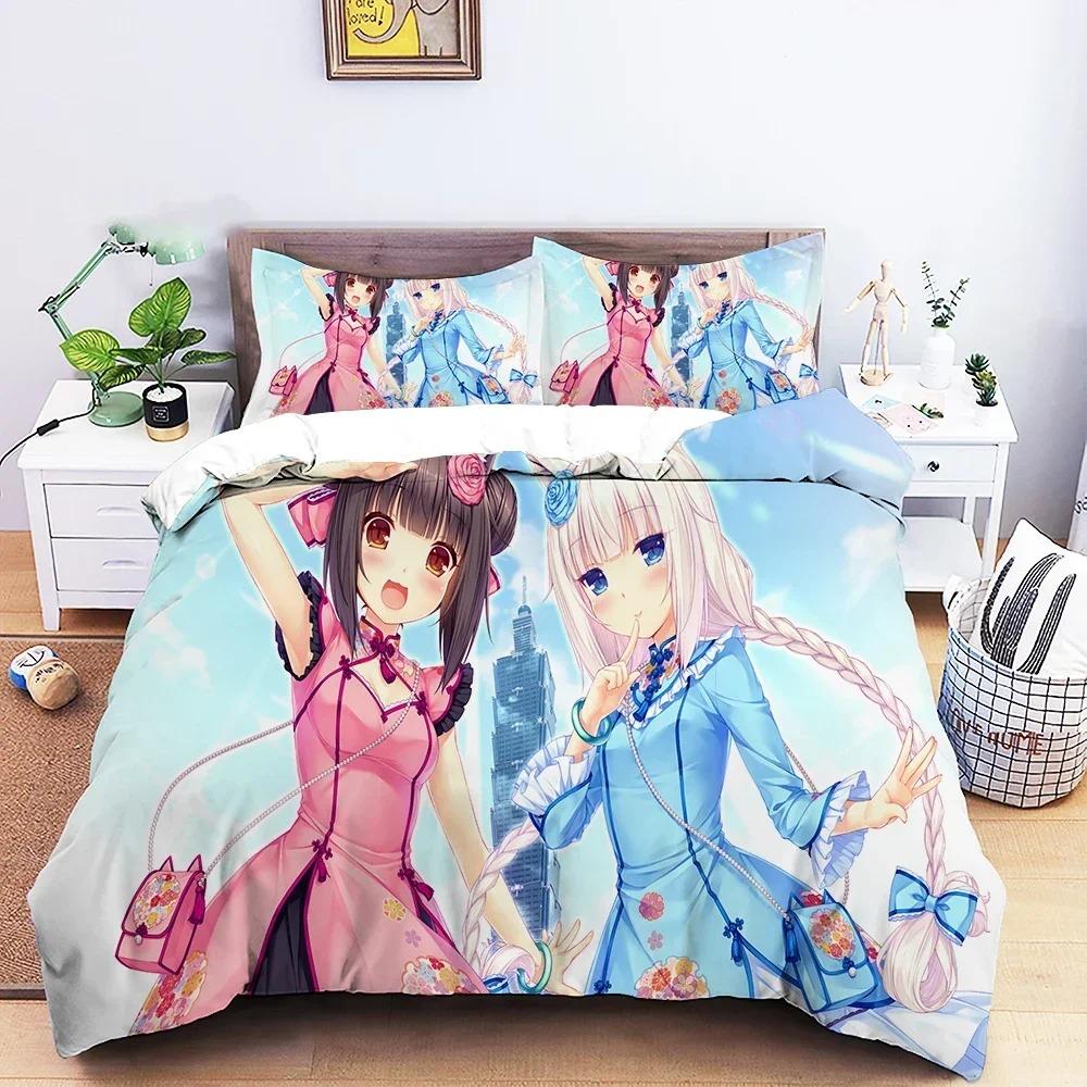 Anime Nekopara Sexy Girl Beding Set 3D Printed Suitable for Bedrom Soft Duvet Cover Set With Pilowcases Children Kids Home Textile