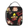 Isolierte Lunchtasche mit Curious George und Blumenmuster für Damen Kinder Tragbare Lebensmittelboxen Thermische Lunchbox Tragetasche