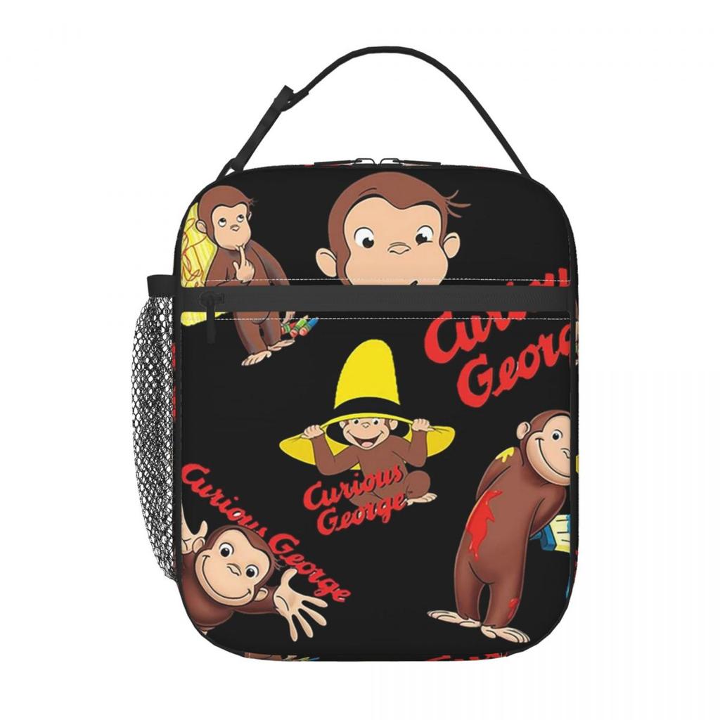 Isolierte Lunchtasche mit Curious George und Blumenmuster für Damen Kinder Tragbare Lebensmittelboxen Thermische Lunchbox Tragetasche