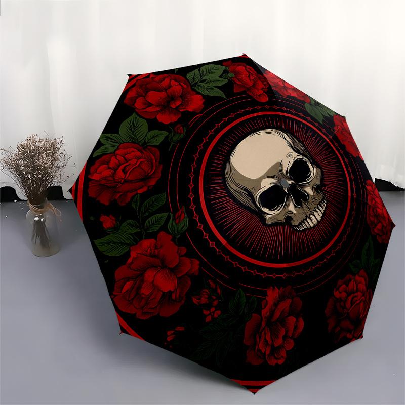 Day of the Dead Skull & Roses Circular Wall ArtUmbrella, Portable 3-Fold Umbrella for Men & Women,Christmas Gift ES254