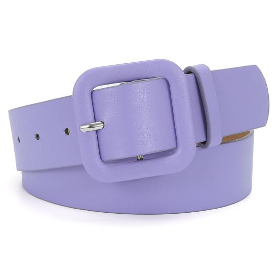 Women Belt Multi Holes Adjustable Length Square Buckle Faux Leather Waistband Jeans Dress Coats Candy Color Belt