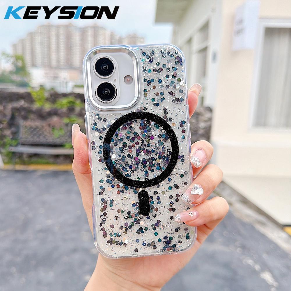 KEYSION Luxuxy Glitter Magnetic Phone Case for MagSafe for iPhone 12 13 14 Pro Max 14 Plus Soft TPU+PC Shockproof Back Cover