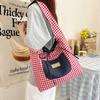 Lattice Double Sided Plaid Denim Vest Bag Japanese Style Canvas Tote Bag  Student